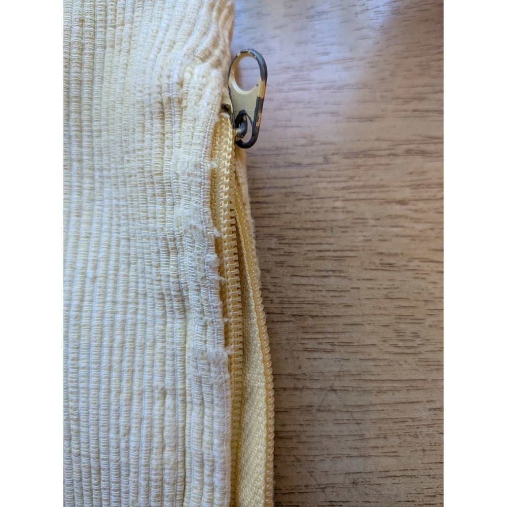 Crate & Barrel Ribbed Cotton Throw Pillow Cover Pale Yellow Cream Square 18x18 - Picture 3 of 7